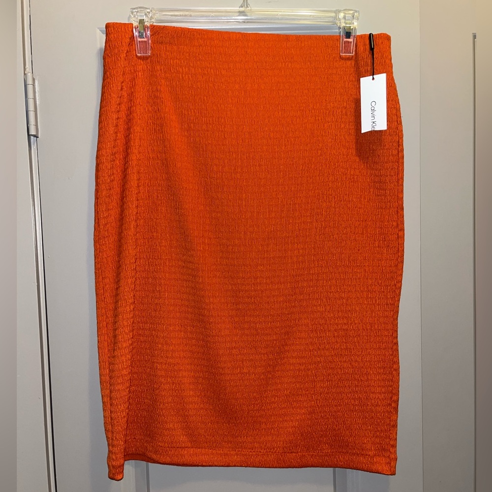 Calvin Klein Womens Orange Ribbed Knit Pencil Skirt Sz Large